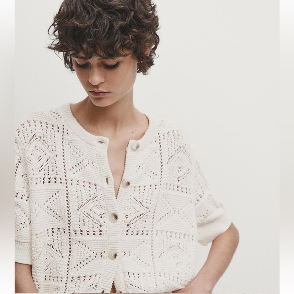 Massimo Dutti Short Sleeve Open Knit Cardigan - Picture 3 of 9